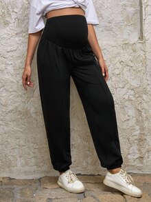 SHEIN Maternity Solid Seam Joggers - Black - View 6