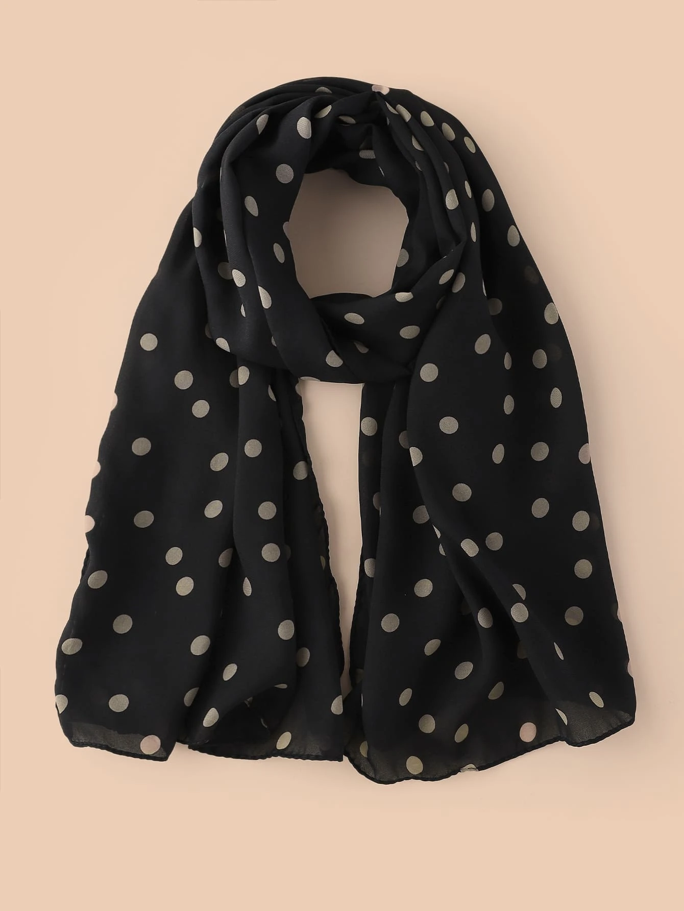 Elegant 1pc Polka Dot Print Scarf For Daily Wear Winter Fall - Black - View 1
