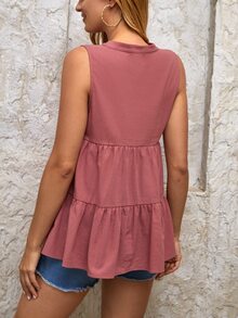 SHEIN Maternity Notched Neckline Peplum Top - Dusty Pink - View 2