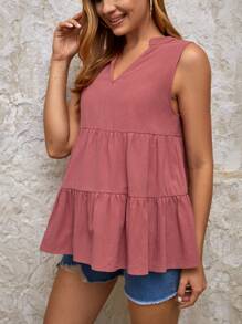 SHEIN Maternity Notched Neckline Peplum Top - Dusty Pink - View 1