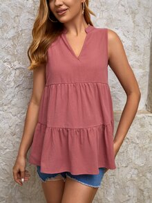 SHEIN Maternity Notched Neckline Peplum Top - Dusty Pink - View 4