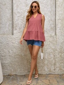 SHEIN Maternity Notched Neckline Peplum Top - Dusty Pink - View 5