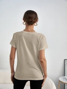 SHEIN Unity Cat And Figure Graphic Tee Graphic Tees Women Tops - Apricot - View 2