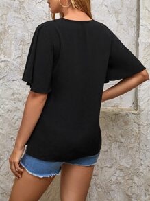 SHEIN Áo sơ mi Bà bầu Chia màu trơn Giải trí - màu đen - Xem 2