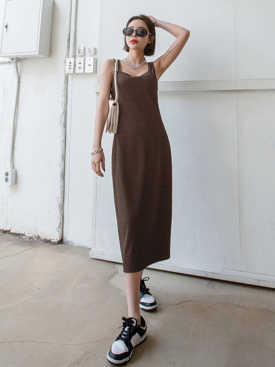 Solid Rib-knit Tank Dress