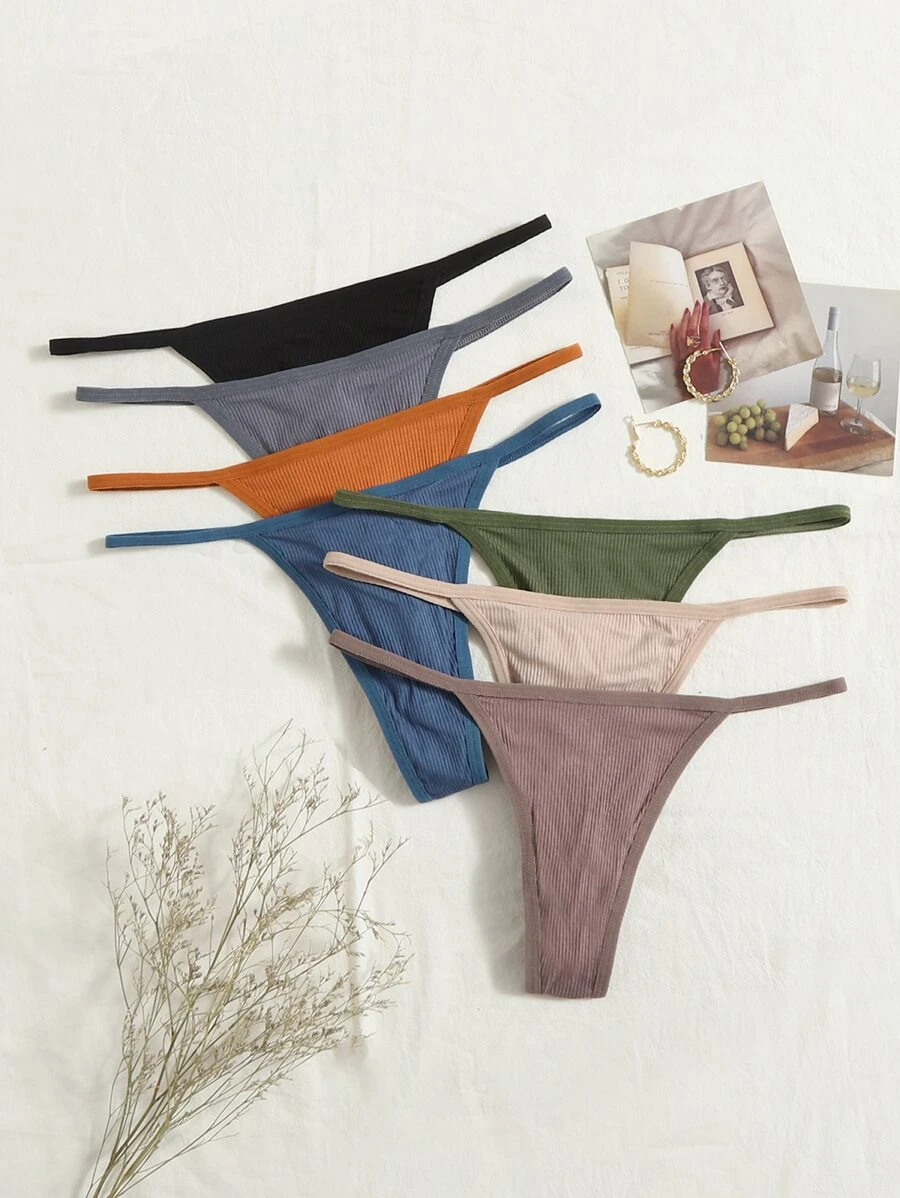 7 paquetes de Tangas sexys de costilla lisa - Multicolor - Ver 1