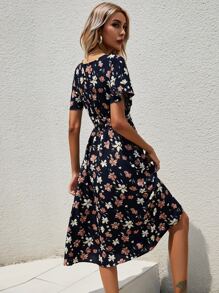 SHEIN Clasi Flutter Sleeve Belted Dress Maxi Women Outfit
