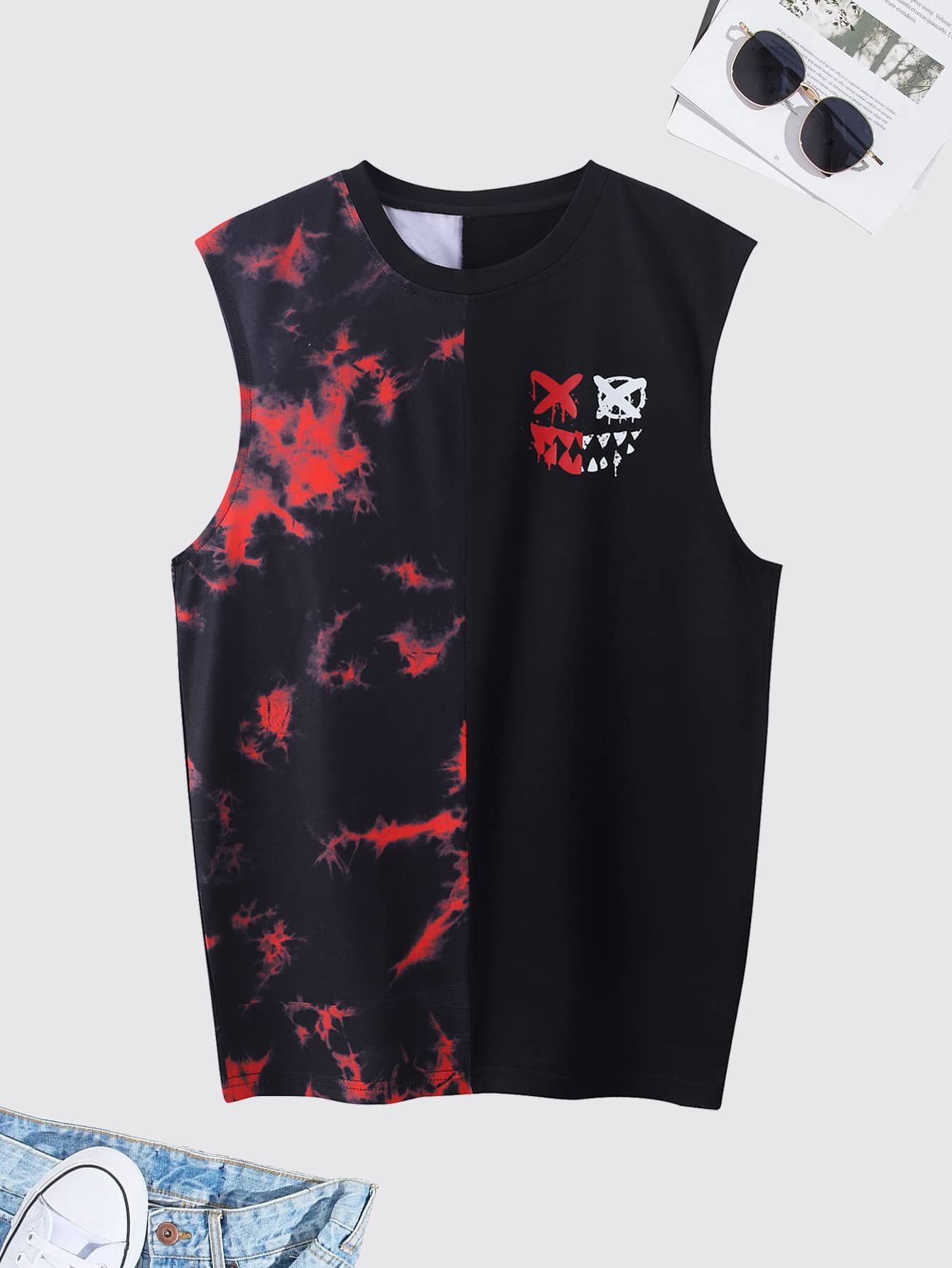 Manfinity Hombres Top tank de tie dye con estampado de expresión - Multicolor - Añade 1
