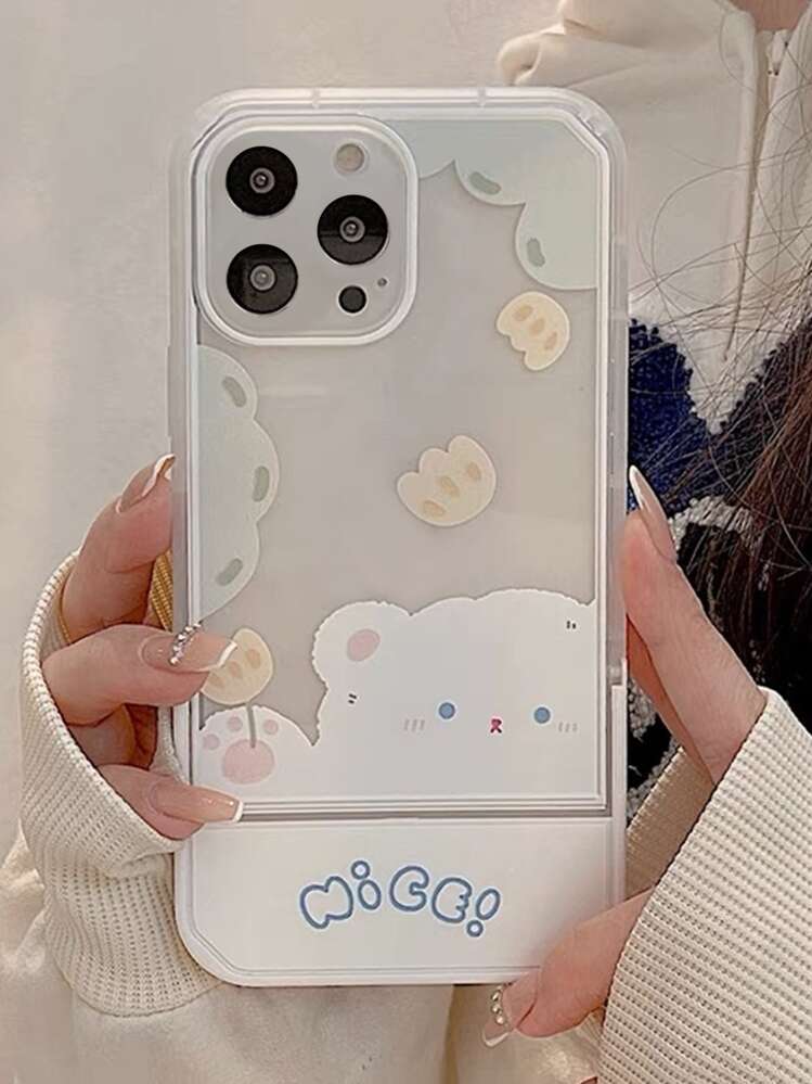 Cartoon Bear Clear Phone Case With Invisible Desktop Holder - Multicolor - View 1