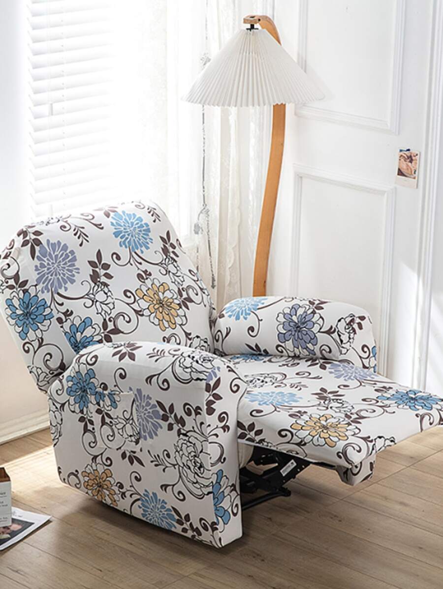 1pc Flower Pattern Recliner Slipcover, Vintage Polyester Recliner Stretchy Sofa Slipcover For Home - Multicolor - View 1