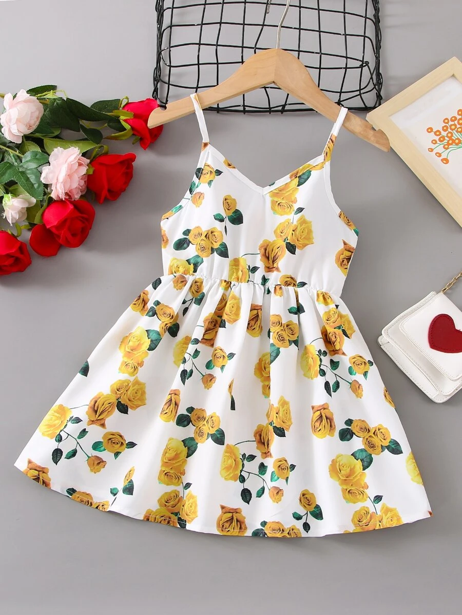 SHEIN 小女童印花吊帶連衣裙 - 彩色 - 查看 1