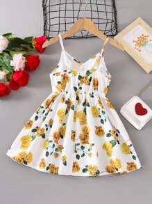 SHEIN 小女童印花吊帶連衣裙 - 彩色 - 查看 2