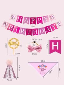 Set de accesorios para fiesta de cumpleaños de mascotas de 31 piezas, incluye pancarta de cumpleaños, globo, sombrero para mascotas y bandana, pajarita - Rosa - Ver 3
