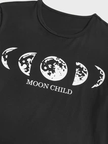 Men Moon & Letter Graphic PJ Set - Black - View 3