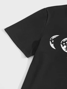 Men Moon & Letter Graphic PJ Set - Black - View 4