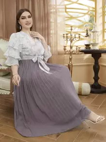 Modelyn Plus Size Embroidered Floral Pleated Dress - Multicolor - View 1