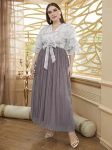 Modelyn Plus Size Embroidered Floral Pleated Dress - Multicolor - View 3