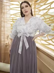 Modelyn Plus Size Embroidered Floral Pleated Dress - Multicolor - View 4