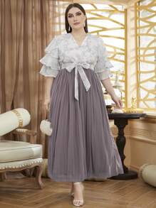 Modelyn Plus Size Embroidered Floral Pleated Dress - Multicolor - View 5