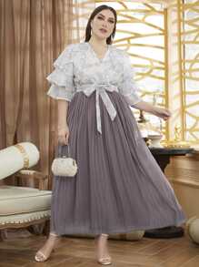 Modelyn Plus Size Embroidered Floral Pleated Dress - Multicolor - View 6