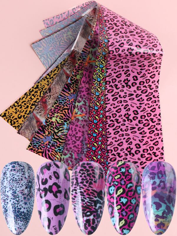 10sheets Leopard Print Nail Transfer Foil DIY Nail Charms Nail Gems Nail Supplies Nails
