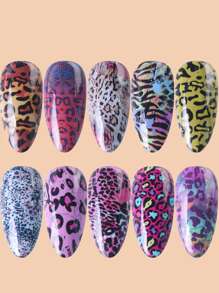 10sheets Leopard Print Nail Transfer Foil DIY Nail Charms Nail Gems Nail Supplies - Multicolor - View 3