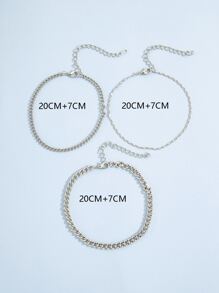 3 cái vòng chân rắn tối giản - Bạc - Xem 3