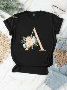 Áo thun Plus size Lá thư Giải trí - màu đen - Xem 1