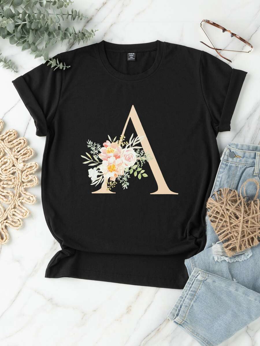 Áo thun Plus size Lá thư Giải trí - màu đen - Xem 1