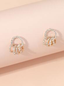 水鑽圓形耳墜 - 金黃色 - 查看 1