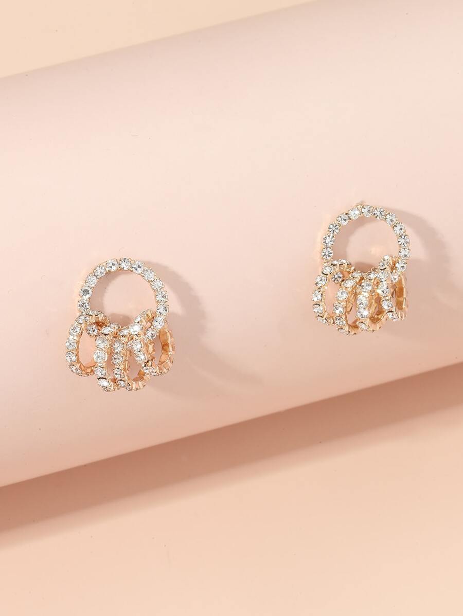 水鑽圓形耳墜 - 金黃色 - 查看 1