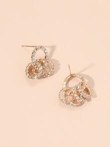 水鑽圓形耳墜 - 金黃色 - 查看 2