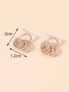 水鑽圓形耳墜 - 金黃色 - 查看 4