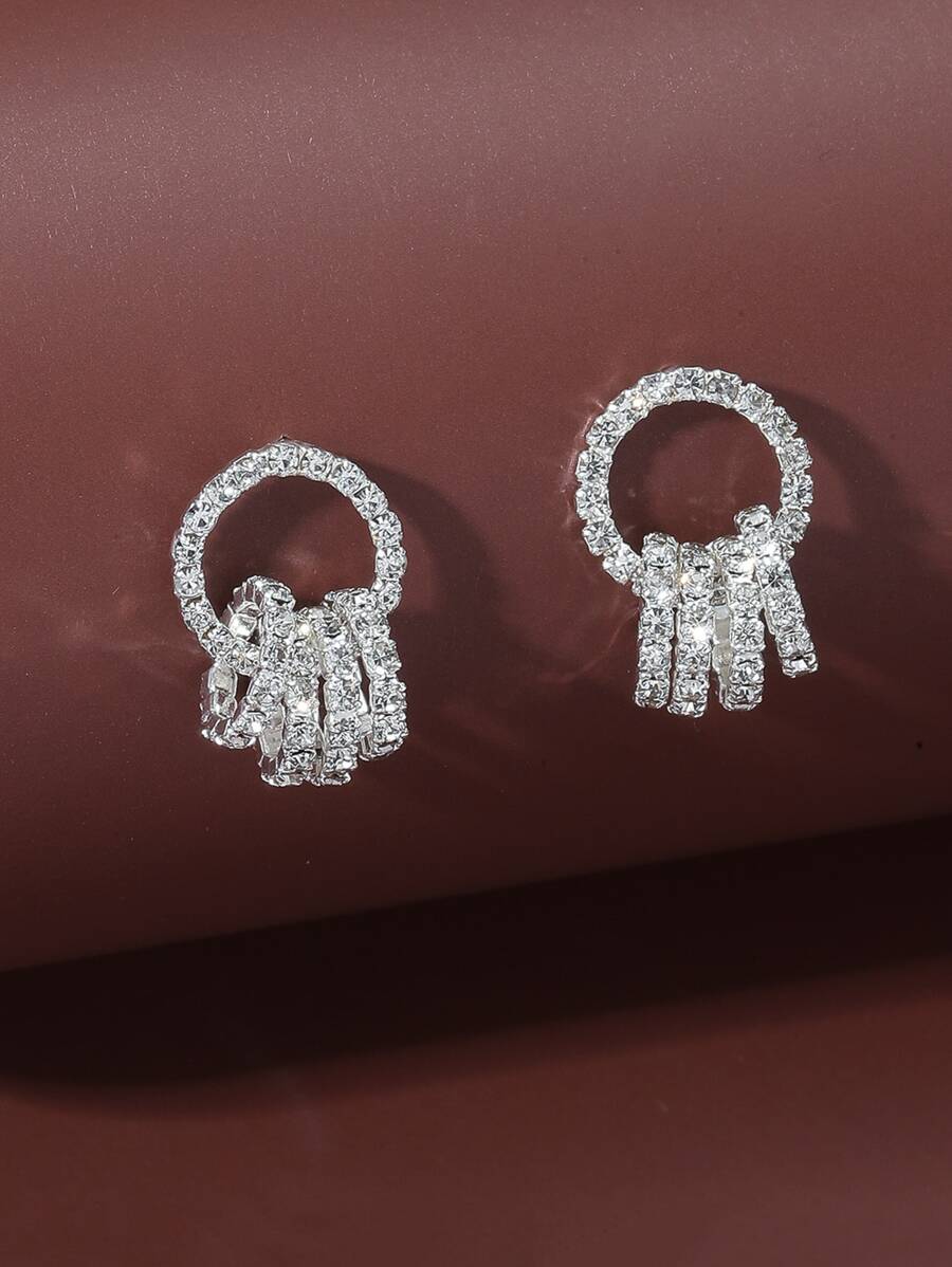 Women Elegant Rhinestone Decor Earrings - Silver - View 1