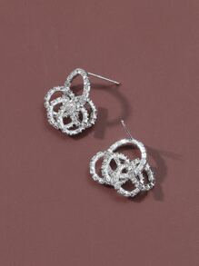 Women Elegant Rhinestone Decor Earrings - Silver - View 2