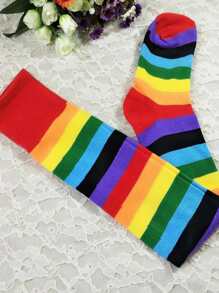 ROMWE Street Life 彩虹條紋過膝襪 - 彩色 - 查看 5