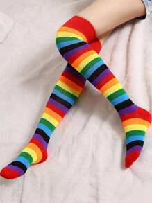 ROMWE Street Life 彩虹條紋過膝襪 - 彩色 - 查看 2