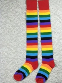 ROMWE Street Life 彩虹條紋過膝襪 - 彩色 - 查看 4
