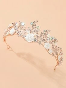 鑲嵌水晶和花朵裝飾新娘頭飾，優雅波西米亞風蒂亞拉