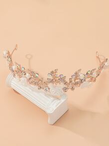 鑲嵌水晶和花朵裝飾新娘頭飾，優雅波西米亞風蒂亞拉