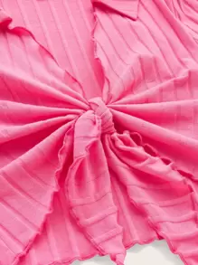 SHEIN EZwear 木耳邊前打結短款上衣 - 粉色 - 查看 4