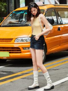 SHEIN EZwear 素色短版背心上衣 - 黃色 - 查看 5