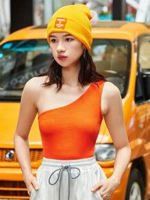 SHEIN Essnce One Shoulder Solid Top - Orange - View 4