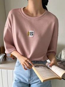 DAZY 標語拼接下垂肩t恤 - 藕粉色 - 查看 6