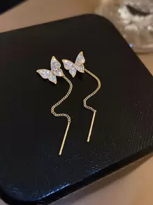 Andkiss Pendientes de enhebrador con diamante de imitación con diseño de mariposa
