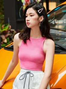 Muchica Rib-knit Crop Tank Top - Pink - View 1