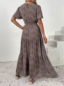 SHEIN VCAY Vestido con estampado floral de cintura fruncido bajo con fruncido - Multicolor - Ver 2