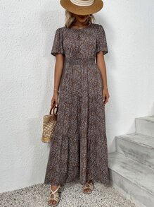 SHEIN VCAY Vestido con estampado floral de cintura fruncido bajo con fruncido - Multicolor - Ver 3