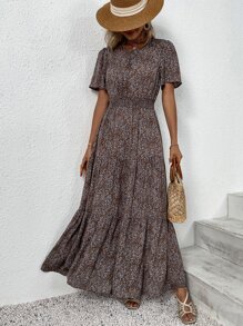 SHEIN VCAY Vestido con estampado floral de cintura fruncido bajo con fruncido - Multicolor - Ver 4