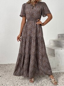 SHEIN VCAY Vestido con estampado floral de cintura fruncido bajo con fruncido - Multicolor - Ver 5